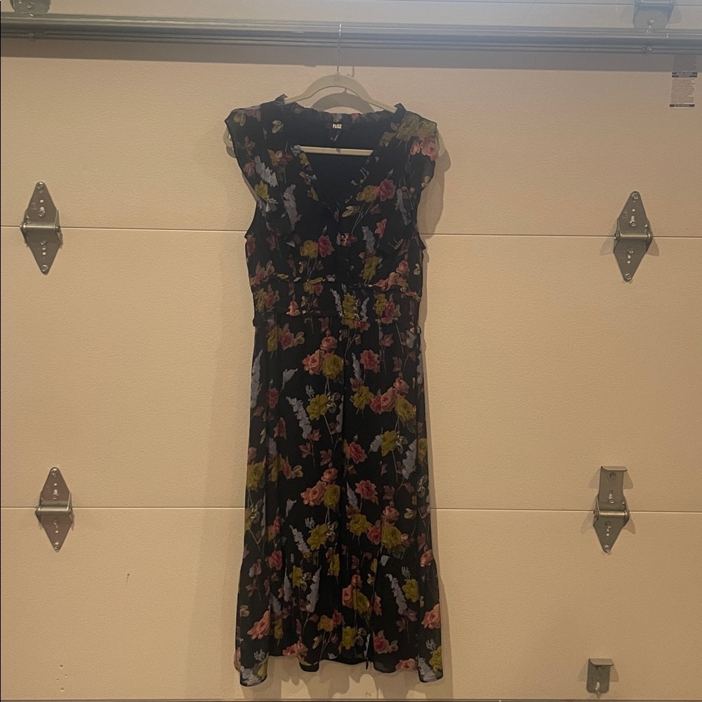PAIGE Black Floral Midi Dress